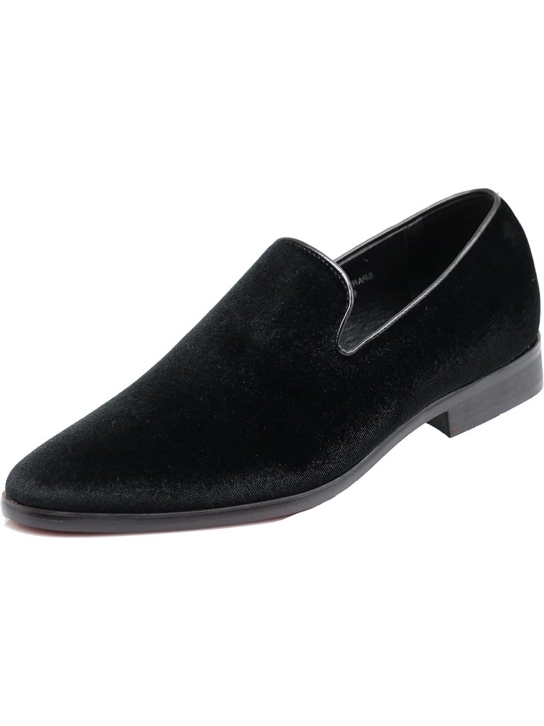 Men's Plain Black Vintage Velvet Loafers Slip On Classic Tuxedo Dress Shoes